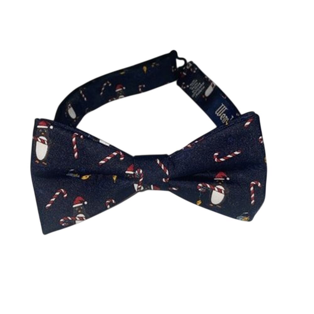 Wembley Mens Christmas Bow Tie Blue With Candy Canes/penguins Adjustable